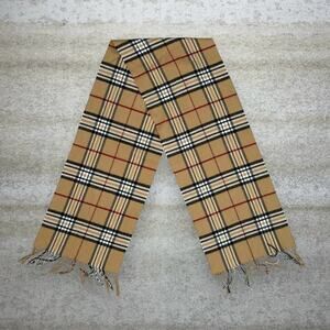 Plaid Scarf Tan Black Red Stripes 64"x12"